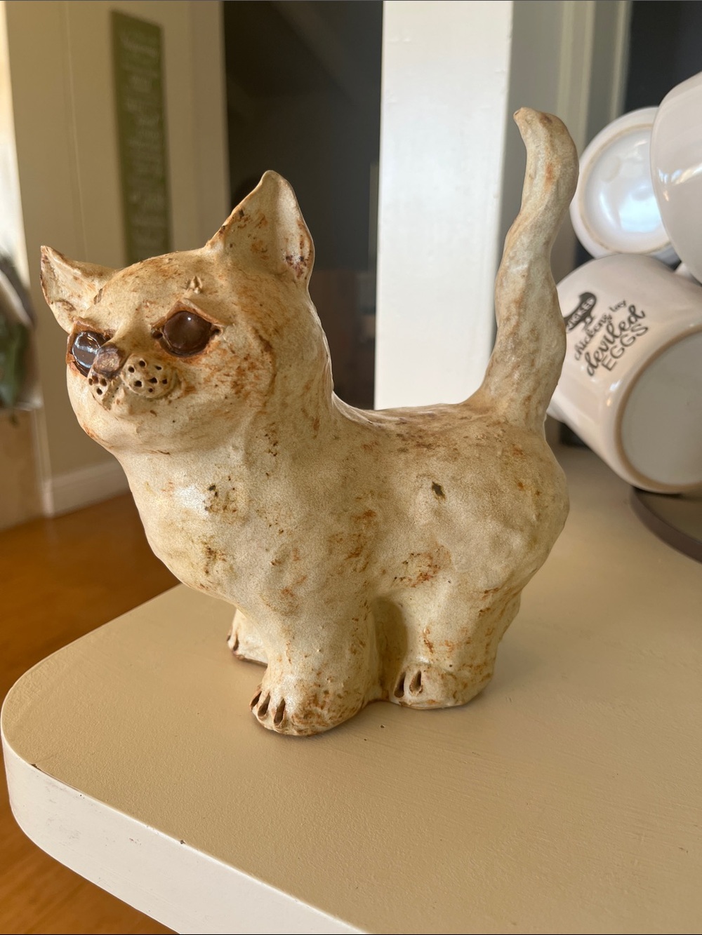 Handcrafted Ceramic Cat Figurine in Cream